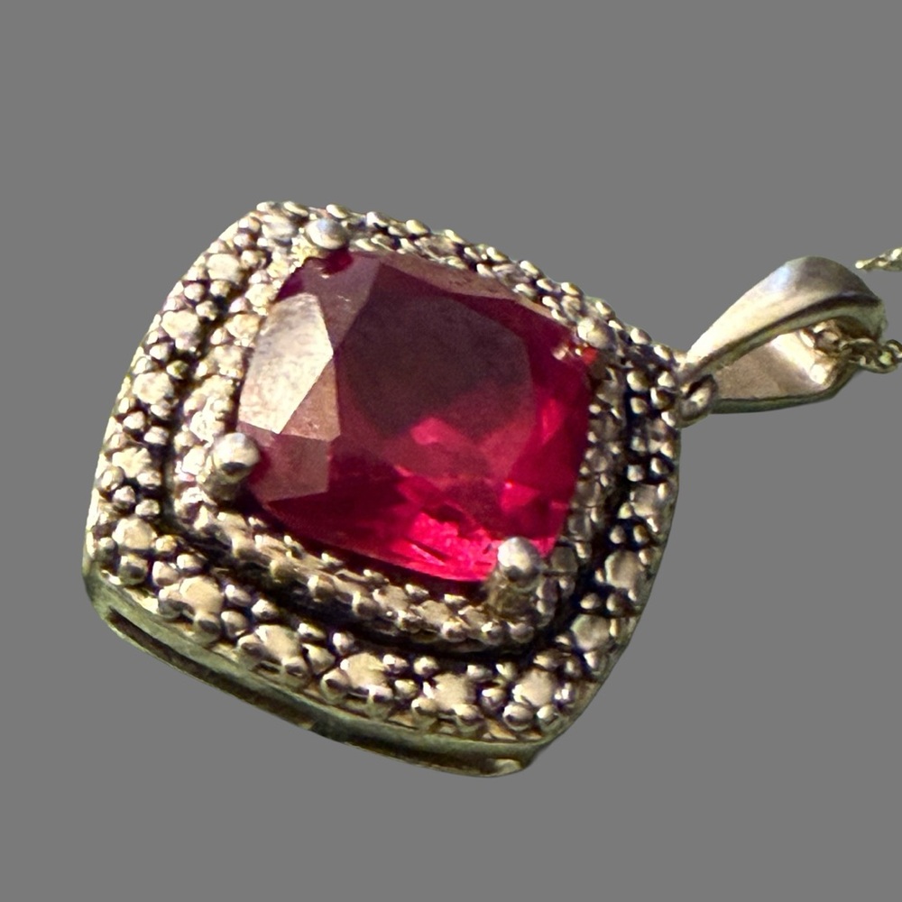 Elegant Sterling Silver and Red Pendant Necklace